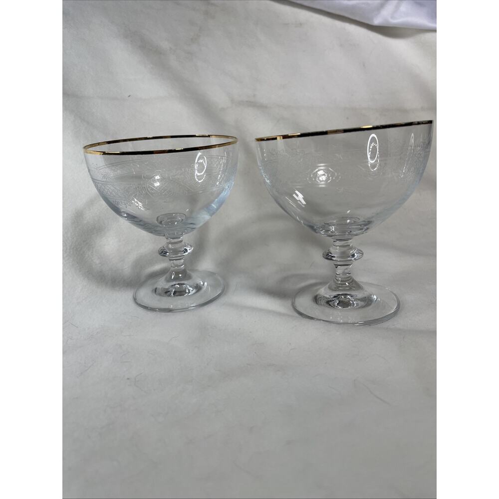 Needle Etched Gissfeld Holmegaard Gold Rimmed Champagne/ Dessert Glasses
